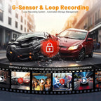 3 Channel 4K Dash Cam Front and Rear Inside, Wide-Angle 360 Camera for Car with 64GB Card Included, Durable Material Dash Camera with Loop Recording, Night Vision, G-Sensor, 5GHz WiFi, 24Hr Parking