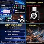 2026 Upgraded 4-in-1 Wireless CarPlay Adapter, Convert Wired to Wireless CarPlay & Android Auto, Support AirPlay & Screen Mirroring, Zero Latency Plug & Play, USB/Type-C for iPhone iOS & Android