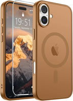 SUPFINE Magnetic for iPhone 16 Case (Compatible with MagSafe) (Military Grade Drop Protection) Slim Translucent Matte Shockproof with Anti-Fingerprint Phone Case, Brown