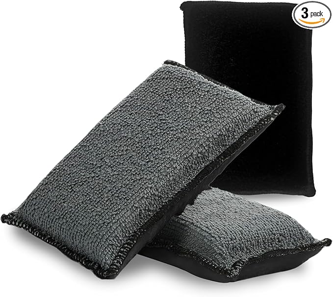2PCS Car Interior Scrubbing Sponge, Scrub Pads Car Detailing, 5.9'' x 3.5'' Microfiber Auto Interior Cleaning Scrub Applicator, Auto Wash Sponge Pad for Vehicles Leather Plastic (Gray Black)