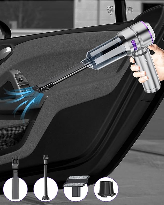 Tiiyee Car Vacuum Portable Cordless, Handheld Car Vacuum 16000PA High Power 4 in 1 with Dust Collection Filter Multi Nozzles Brushless Motor Type-C Charge for Home Office Keyboards Pet Hair
