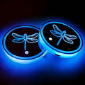 Dragonfly LED Cup Holder Lights for Car,2Pcs LED Light Up Cup Holder Coasters with USB Charging 7 Colors 3 Modes,Waterproof Interior Atmosphere Lamp,Car Decor Accessories Dragonfly Gifts for Women Men