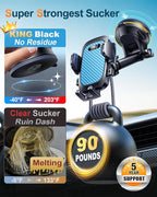 YRU True Military-Grade [360° Rotation Suction] 2026 Ultimate Car Phone Holder Mount 【90+LBS Safest Strongest & Patent Certs】 Dashboard Windshield Vent for iPhone 17 16 Pro Max Samsung, Royal Blue