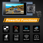 Dash Cam Front Rear Inside, 4K Full HD Dash Camera for Cars, Included 64GB Card, Built-in Wi-Fi, 3” IPS Screen, Night Vision, 170°Wide Angle,Loop Recording, APP Control (3Channel Dashcam+64G)