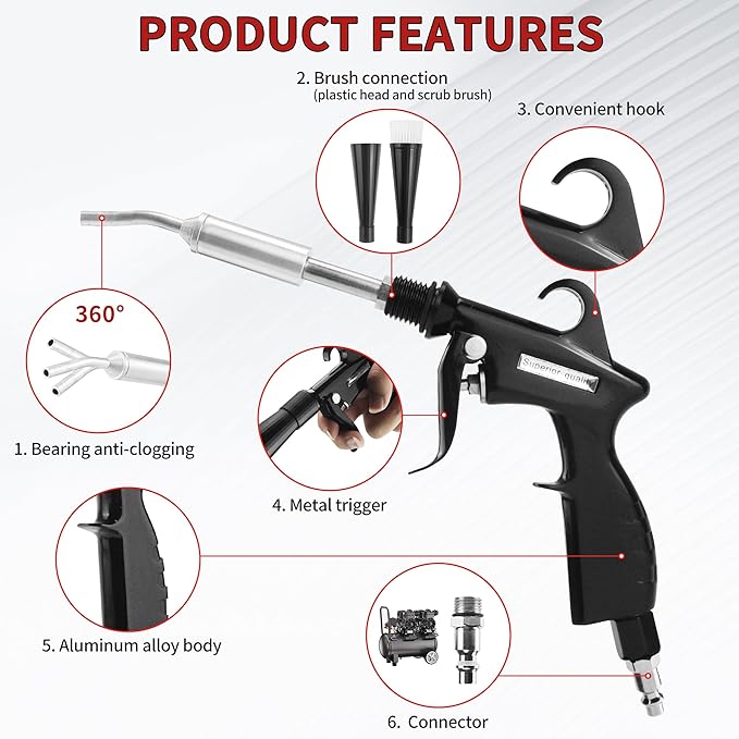 HANDY High Pressure Car Interior Cleaning Gun Interior Dryer Hair Dryer Car Detail Gun Fast Drying Blows Away Dust and Dirt Using Air