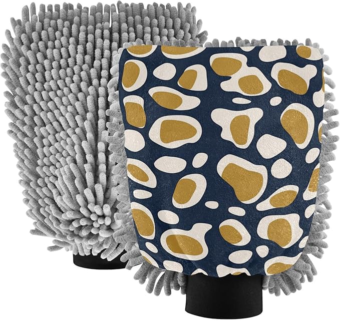Animal Fur Print Leopard Khaki Blue Microfiber Mitt For Cars Scratch-Free Wash Mitts For Cars Washing Car Wash Sponge