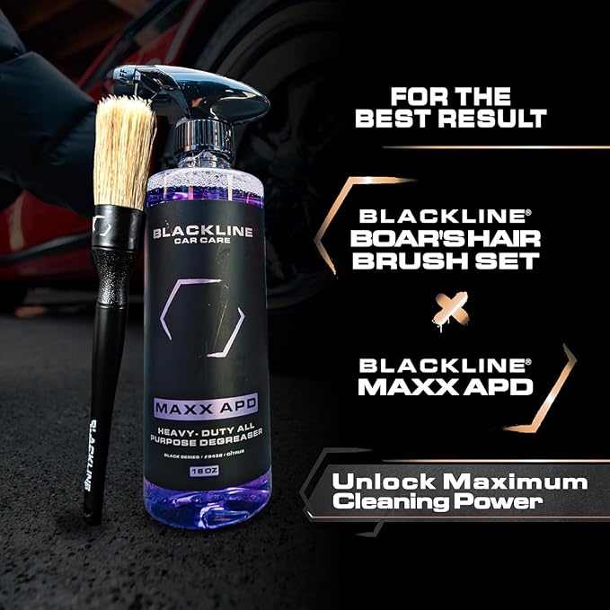 Blackline Car Care Boar Hair Detailing Brushes - Luxury Car Detailing Brush Set for Interior and Exterior - Best Auto Detailing Brushes - Premium Hair Car Detailer Brushes (Boars Hair Bristles)