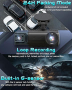 3 Channel Dash Cam Front and Rear, 4K+4K+1080P Car Camera, Free 128GB Card, Built-in GPS, ADAS, 5.8GHz WiFi & APP, Super Night Vision, G-Sensor, Loop Recording, 24H Parking Mode Dash Cam（Black）