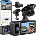 4K Dash Cam Front and Rear Inside, 3 Channel Dash Camera for Cars with 64GB Card, 5G WiFi, Infrared Night Vision, 24H Parking Mode, 360° Wide Angle Wireless Dashcam for Uber/Taxi