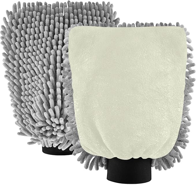 Beige Pure Plain Car Wash Mitt Scratch Free Wash Mitts For Car Wash Mitts