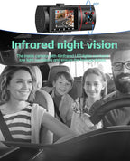 Dash Cam Front Rear and Inside, 3 Channel Dual Dash Camera for Cars W/ 64GB Card,1080P Dashcam Front with Night Vision,Loop Recording,G-Sensor,24H Park Monitor