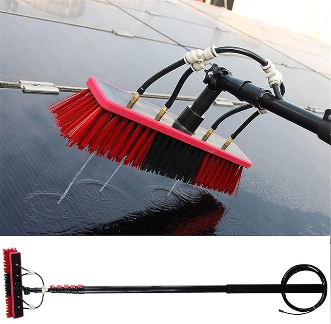 20Ft Window Cleaning Pole Kit with Water Hose, Brush Equipment for Solar Panel & Photovoltaic Cleaning, Extendable Reach for Efficient Window & Solar Maintenance,55cm Brush Head,12M/39FT