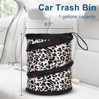 Car Trash Can, 2 Packs Mini Collapsible Car Trash Bin for Front Back Seat, Pop up Car Garbage Can, Portable Car Trash Bag Hanging for Vehicle SUV Rv Truck Accessories Interior, Leopard Print