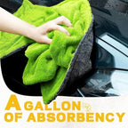 1200GSM Microfiber Car Drying Towel, Double-Twist Loop, Ultra-Absorbent, Quick-Dry, Lint- & Streak-Free, Scratch-Safe, for Car Wash & Detailing (1 Pack) (Dark Grey & Green, 16" x 16")