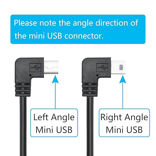 Dash Cam Mini USB Power Cable, Left Angle 90 Degree Mini USB with Dual USB Port Fast Power Supply, for 12V-24V Car and Truck Dash Cam, GPS Navigator, MP3 Player and Other USB Devices