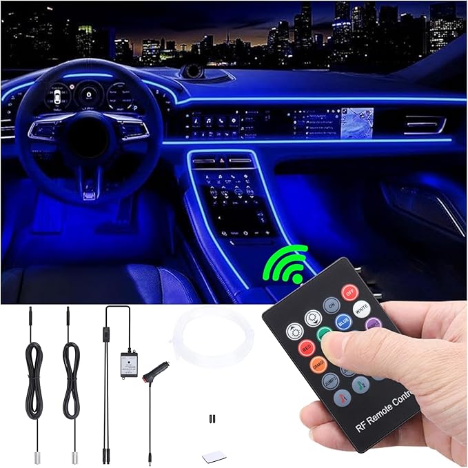 Car Interior Ambient Lighting Kit Multicolor RGB 3m Optic Fiber 8 Colors Sound Active Music Sync Memory Function Wireless RF Remote Controller Car Atmosphere Light DC 12V