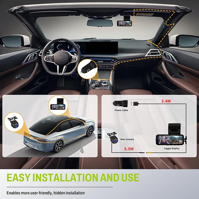 4K+2K Mirror Dash Cam 3.16 Inch Front & Rear HD Backup Camera Detection ADAS＆BSD＆LCA with Color Night Vision, IPS Touch Screen, Reserve Assist, Loop Recording, G-Sensor, Wide Angle Fit for All Cars