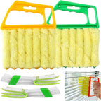 4Pcs Blind Cleaner Duster Tool Set with 7-Finger & 3-Finger Brushes，Washable Multi-Surface Dusting Kit for Wood Blinds, Venetian Blinds, AC Vents, Car Vents, Shutters & Fans (Yellow+Green)