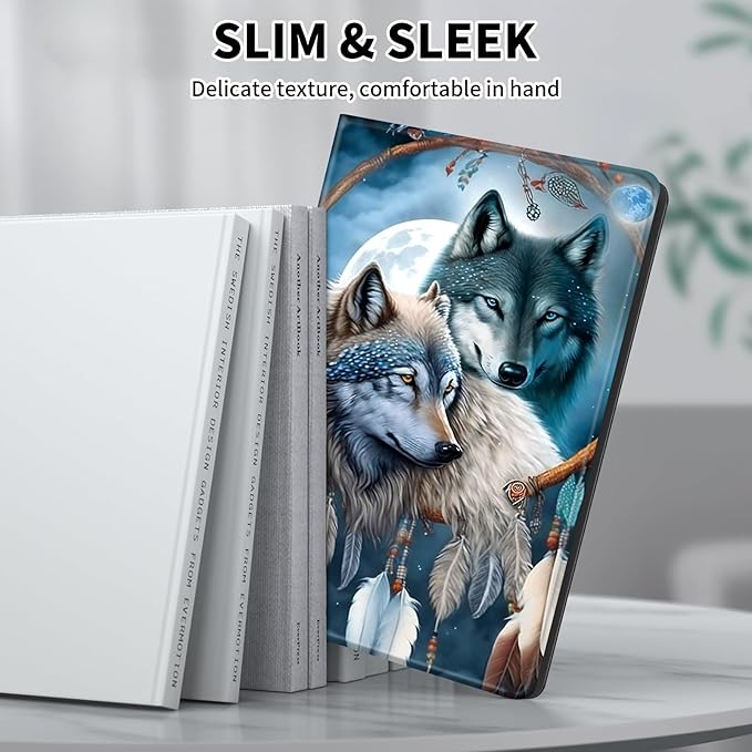 for Kindle Paperwhite Case,6.8" Kindle Paperwhite 11th Generation Case and Kindle Paperwhite Signature Edition,Leather Slim Adjustable Stand Cover with Auto Wake/Sleep,Dream Catcher Wolf
