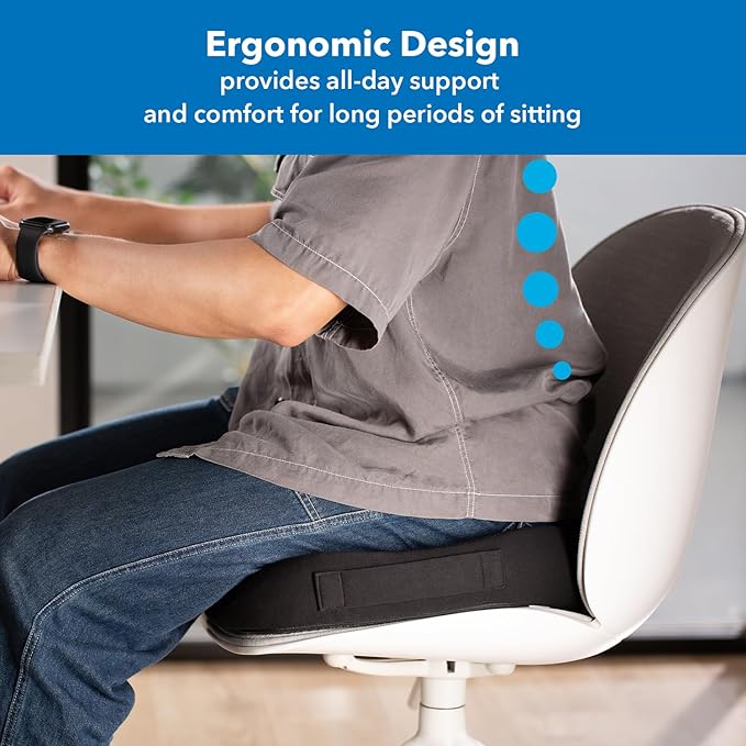 Mount-It! Office Seat Cushion, Premium Lumbar Support, Memory Foam, Gel Filling, Ergonomic Comfort Chair, Use in Car, at Desk, Home, Back, Hip Sciatica Cushions - Washable Cover in Black…