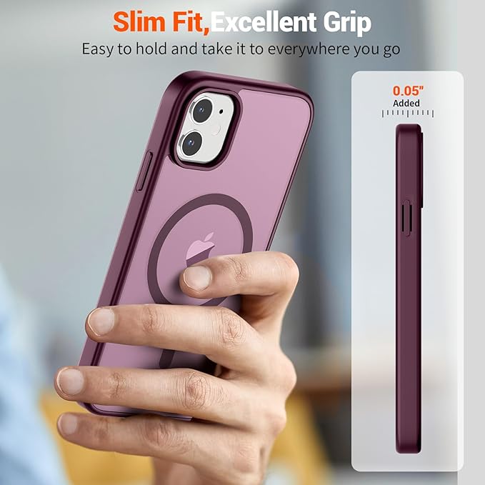 SUPFINE Magnetic for iPhone 12 Case/iPhone 12 Pro Case (Compatible with MagSafe)(Military Grade Drop Protection) Slim Translucent Matte Shockproof with Anti-Fingerprint Phone Case,Wine Red