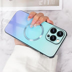 Guppy Compatible with iPhone 15 Pro Case Magnetic, with Full Camera Lens Protector [Compatible with MagSafe] Scratch Resistant Gradient Glass Back Cover Phone Case-Blue
