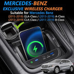 Wireless Car Charger for Mercedes-Benz A-Class B-Class GLA CLA 2013-2019 W176 W246 X156 C117 Accessory, 15W Fast Charging Phone Charger Pad with 27W USB-A & Type-C Port for iPhone Galaxy