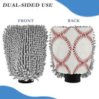 Qilmy Baseball Stitches Microfiber Chenille Car Wash Sponge Scratch Free Car Wash Mitt Absorbent Mitt Sponge for Trucks SUVs Car Washing Home Cleaning, Medium