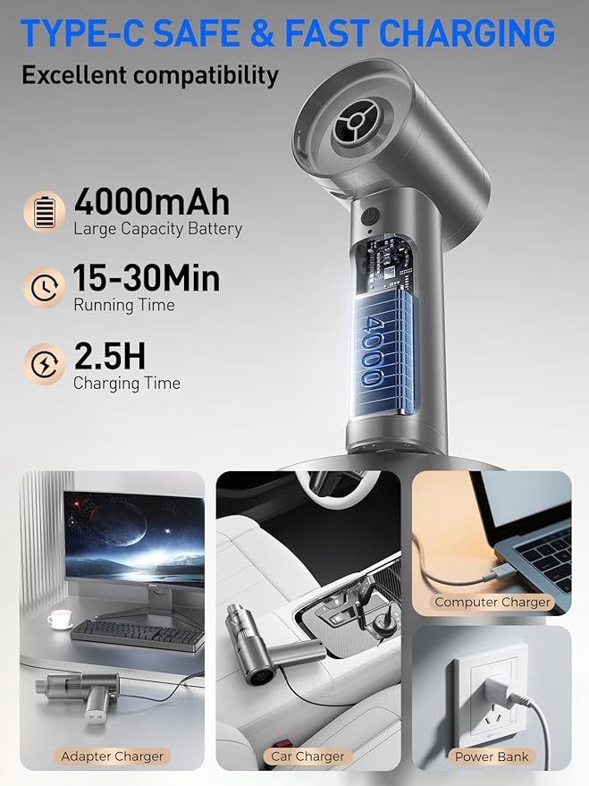 Mini Car Vacuum, 12000PA Powerful Suction, Portable Vacuum for Car, Handheld Cordless Small Vacuum Cleaner & Air Duster for Home, Desk,PC, Keyboard