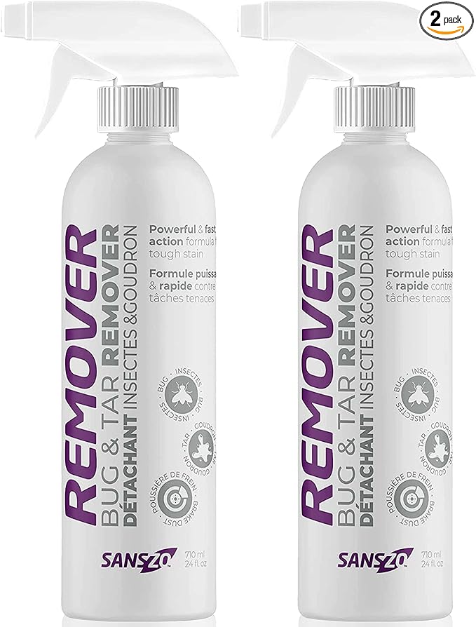 SansZo Bug and Tar Remover - Powerful and Fast-Acting All Purpose Exterior Cleaner & Degreaser - Streak Free Car Detailing Without Scratching, 24 OZ, 2 Pack