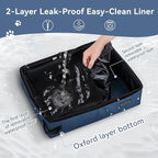 PETSFIT Portable Travel Cat Litter Box with Lid – Collapsible, Leak-Proof & Washable 2-Layer Lining, Sturdy Support Frame, for Hotel/Car/Camping, Cat Travel Essentials for Kitty/Medium Cats Light Blue