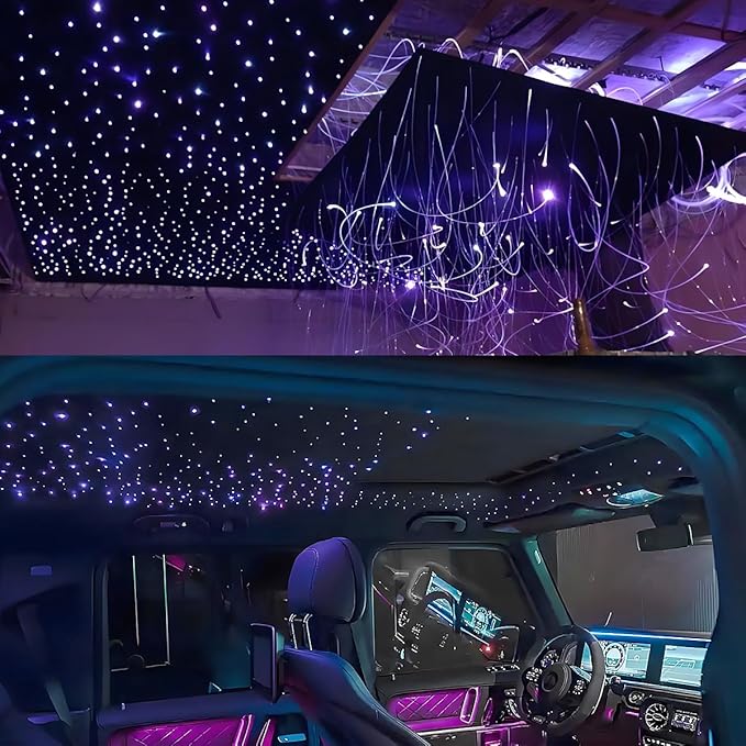 AKEPO 16W RGBW APP Twinkle Fiber Optic Lights, Small Size Music Activated 450pcs 0.03in 9.8ft/3m Optical Fiber Star Ceiling Light Kit for Car Headliner Star/Home