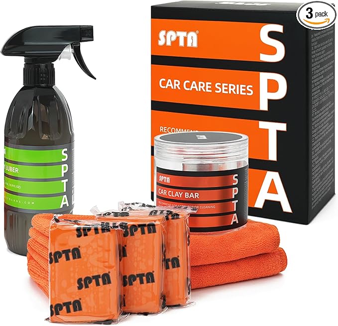 Clay Bar and Luber Synthetic Lubricant Kit, SPTA 3 Pack 300g, Medium Duty Clay Bars Detailing Magic Clay Bar with 16oz Luber Synthetic Lubricant for Car Wash Car Detailing Clean,RV, Bus,Glass Cleaning