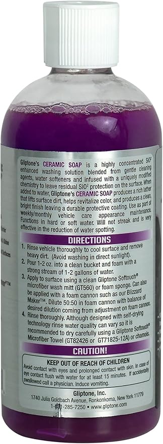 Gliptone Professional Car Care Si02 Enhanced Ceramic Car Wash Soap, Cleans, Shines & Protects (16 Fl Oz)