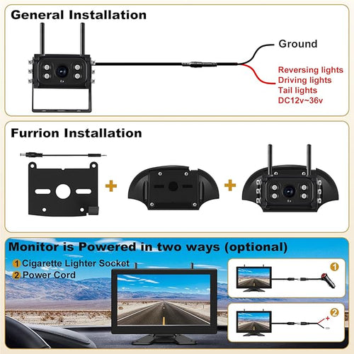 10'' Wireless Backup Camera System, 2 HD 1080P IP69 Waterproof Cameras with Large IPS Full Touch Screen 4 Channels Monitor, IR Night Vision Reverse Camera for RV Truck Trailer Camper