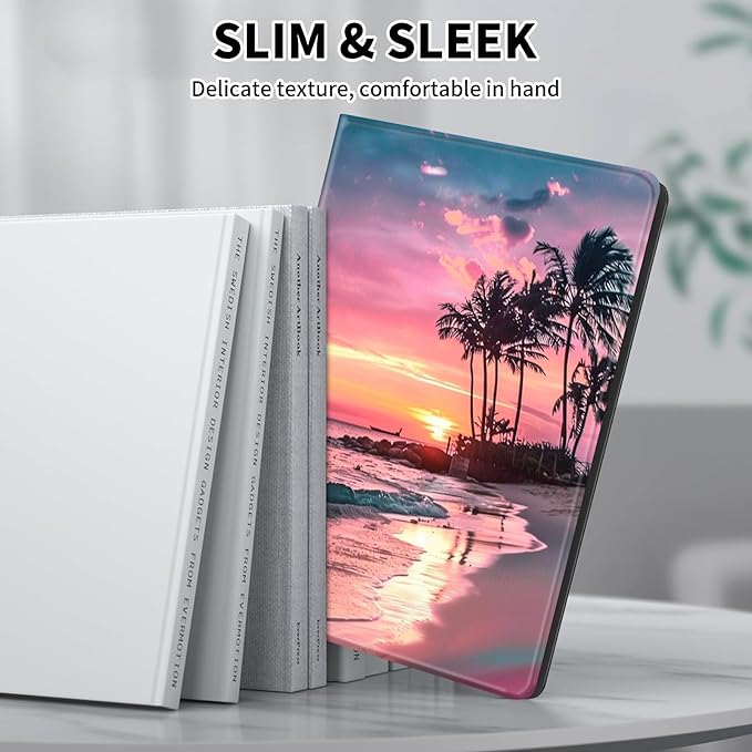 for Kindle Paperwhite Case,6.8" Kindle Paperwhite 11th Generation Case and Kindle Paperwhite Signature Edition,Leather Slim Adjustable Stand Cover with Auto Wake/Sleep,Pink Beach Sunset