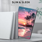 for Kindle Paperwhite Case,6.8" Kindle Paperwhite 11th Generation Case and Kindle Paperwhite Signature Edition,Leather Slim Adjustable Stand Cover with Auto Wake/Sleep,Pink Beach Sunset