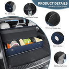 Car Trunk Organizer, Leather Trunk Organizer for Suv with Lid and Push-pull Handle Car Trunk Leather Storage Box Extra Large Cargo Storage (Blue, 41.3 x 11.4 x 12.2in)