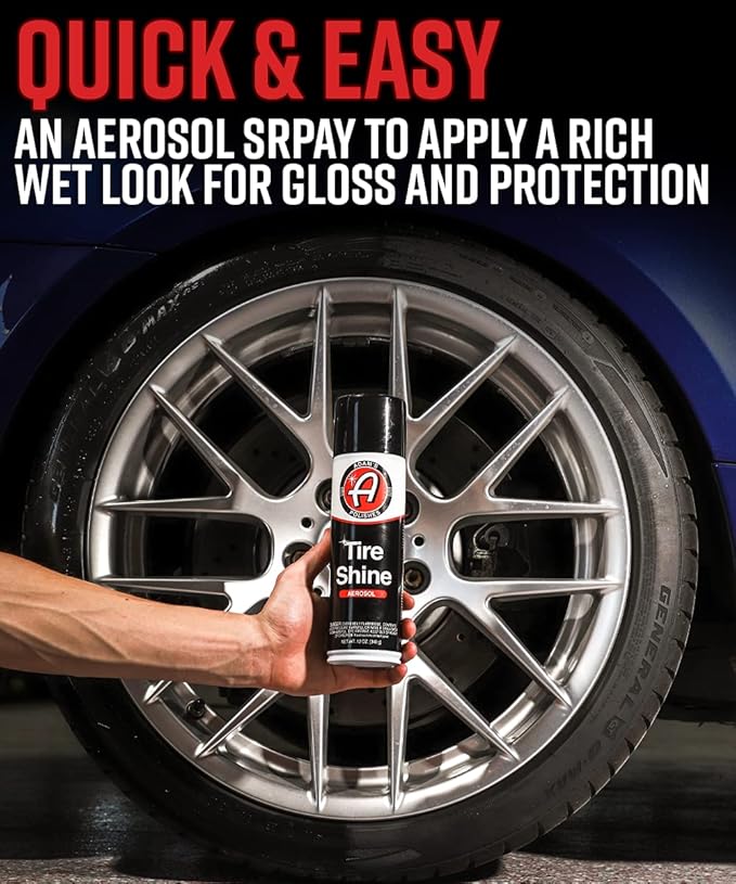Adam's Polishes Aerosol Tire Shine 12oz - Fast, Easy, Effective Way to Add Gloss - No-Sling Use with or Without Tire Applicator