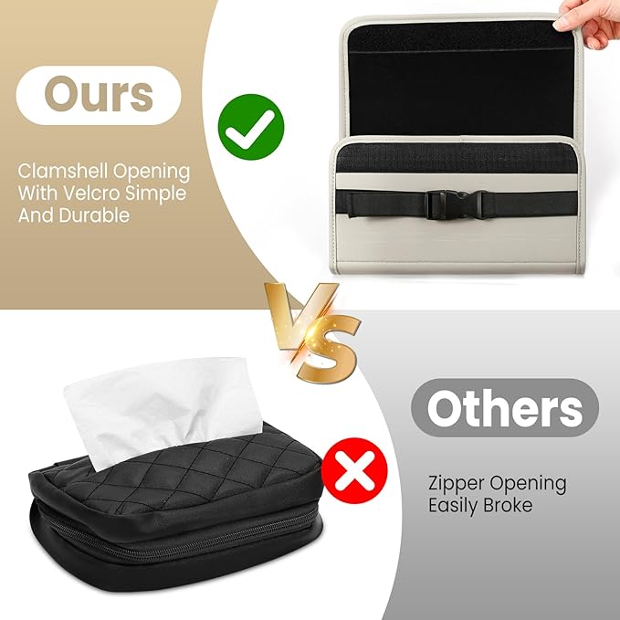 Car Tissue Holder, WHHMK Tissue Box Cover Keep Car Tidy,Premium PU Leather Backseat Napkin Rectangle Organizer, Extra Large Tissue Box Storage in Car Fits for 100-150 Regular Size Tissues,Grey(2Packs)