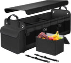 Large Trunk Organizer for Car, SUV, Truck with Removable Cooler Bag-Collapsible Multi Compartments w/Foldable Cover, Non Slip Bottom Cargo Storage (Black)