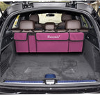Hanemia Car Trunk Organizer, Backseat Hanging Storage with 4 Large Pockets, Collapsible Cargo Bag with Adjustable Straps Frees Trunk Floor, Sturdy Space Saving Expert for SUV, Truck, Van (Purple)