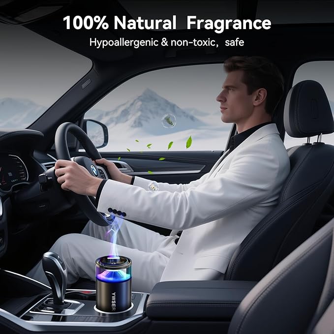 Smart Car Air Freshener, Enlarged Spray Nozzle, Car Air Freshener Diffuser Pro, Auto On/Off, Adjustable Modes, 8 Ambient Lights, Long-lasting Premium Scents (Grapefruit)