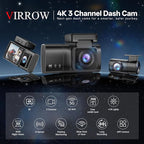 3 Channel Dash Cam: 4K+1080P+1080P-Dash Cam Front and Rear Inside with Free 64GB Card & 5GHz WiFi - Dash Camera for Cars with IR Night Vision APP Control Parking Mode G-Sensor Loop Recording(X7)