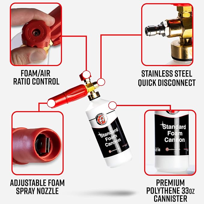 Adam's Polishes Standard Foam Cannon - Foam Cannon Soap Sprayer for Car Wash, Patio & House Cleaning | Sprayer Cleaner Cannister for Pressure Washer
