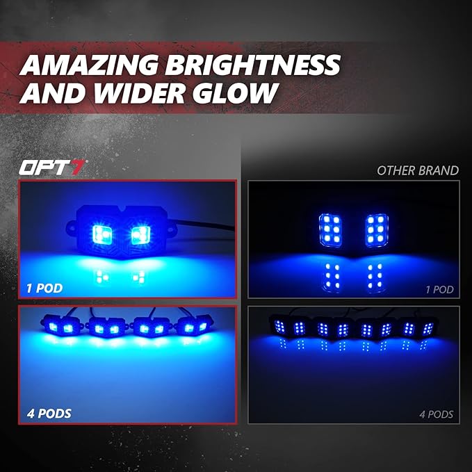 OPT7 Photon RGB LED Magnetic Rock Lights w/Bluetooth APP & Remote - 4 Pods Aluminum Frame Wide Angle Underglow Kit, IP68 Waterproof for Offroad Jeep SUV ATV UTV - Truck Decorations