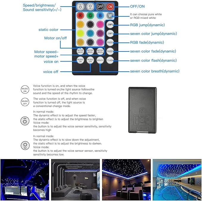 AZIMOM Dual Port 16W Twinkle Bluetooth Fiber Optic Lights Star Ceiling Light Kits Mixed860pcs*13.1ft Fibers Strands Sound Activated RGBW APP/Remote Light Engine for Car Home Starlight Headliner Decor
