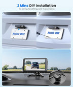 AUTO-VOX White Solar Wireless Backup Camera with 5" 1080P Monitor: 5000mAh Battery 2 Mins DIY Installation & 2 Split Screen Back Up Camera, IP69K Waterproof Reverse Camera for Car, Van, SUV, Truck