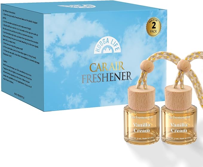 HoogaLife Car Air Freshener Diffuser 2 Pack Hanging Air Freshener Diffuser - Vanilla Cream Fragrance Oil Air D iffuser for Car, 45+ days Long Lasting Fragrance Made in USA C ar Air Fresheners
