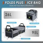 SugarFox 95L Car Trunk Organizer & Storage With 26L Ice Pack, Waterproof Foldable | Trunk Organizers for SUVs & Cars, Car Storage Organizer, Great Gift for Drivers (Gray-M004)